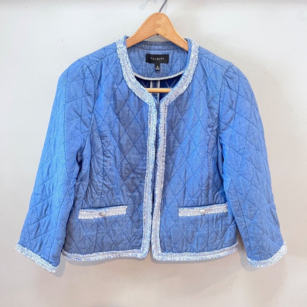 Talbots Fringe Quilted Chambray Jacket - Size 8‎